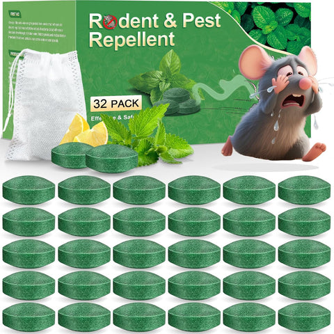 Mouse Rodent Repellent, 32Pack Peppermint Oil Mice Repellent for Mice, Rats, Squirrels, Spiders and Pests, Indoor & Outdoor Natural Mouse Deterrent, Keeps Rodents Away from Garden & Home (Mint)