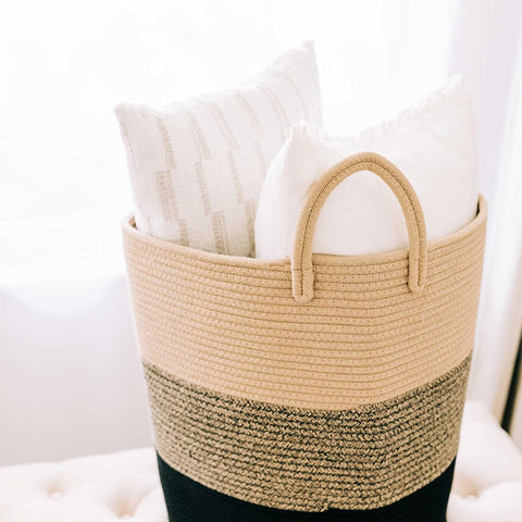 OrganiHaus Tall Cotton Rope Laundry Basket & Hamper, Blanket Storage 52L