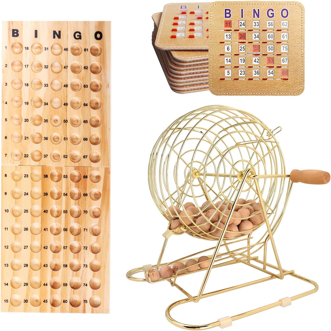 GSE Deluxe Bingo Game Set, Large Brass Cage, 25 Shutter Slide Bingo Cards