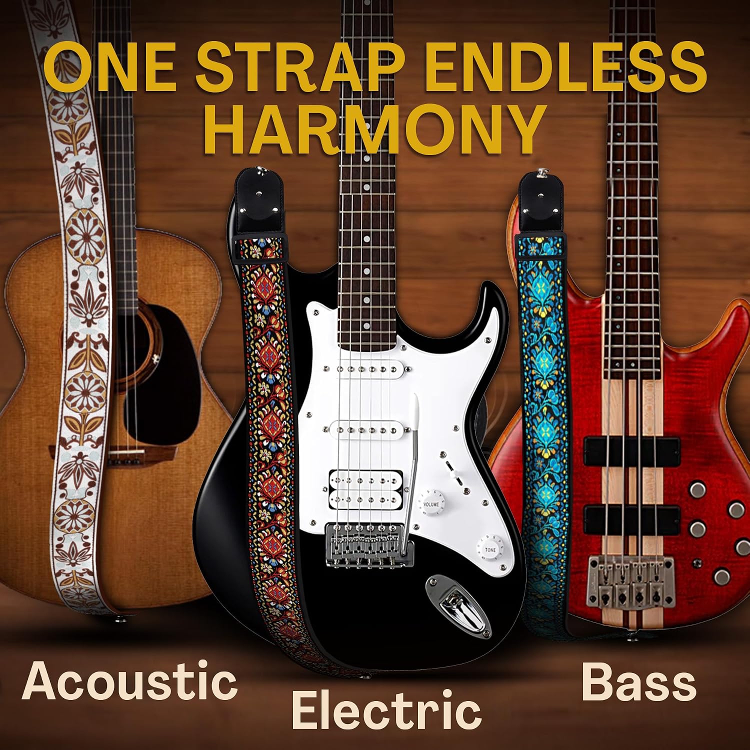Art Tribute Guitar Strap For Acoustic, Electric and Bass Guitars, Adjustable Padded Leather Ends Guitar Straps For Men and Women, Includes 2 Picks, Strap Locks and Strap Button, Blue