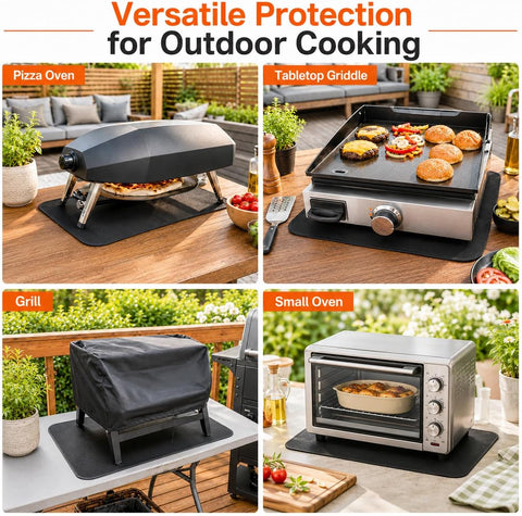 FLASLD Fireproof & Waterproof Under Blackstone Griddle BBQ Mat, Protect Your Prep Table and Outdoor Grill Table - Heat Resistant Grill Table Mat (Black,16 x 24in)