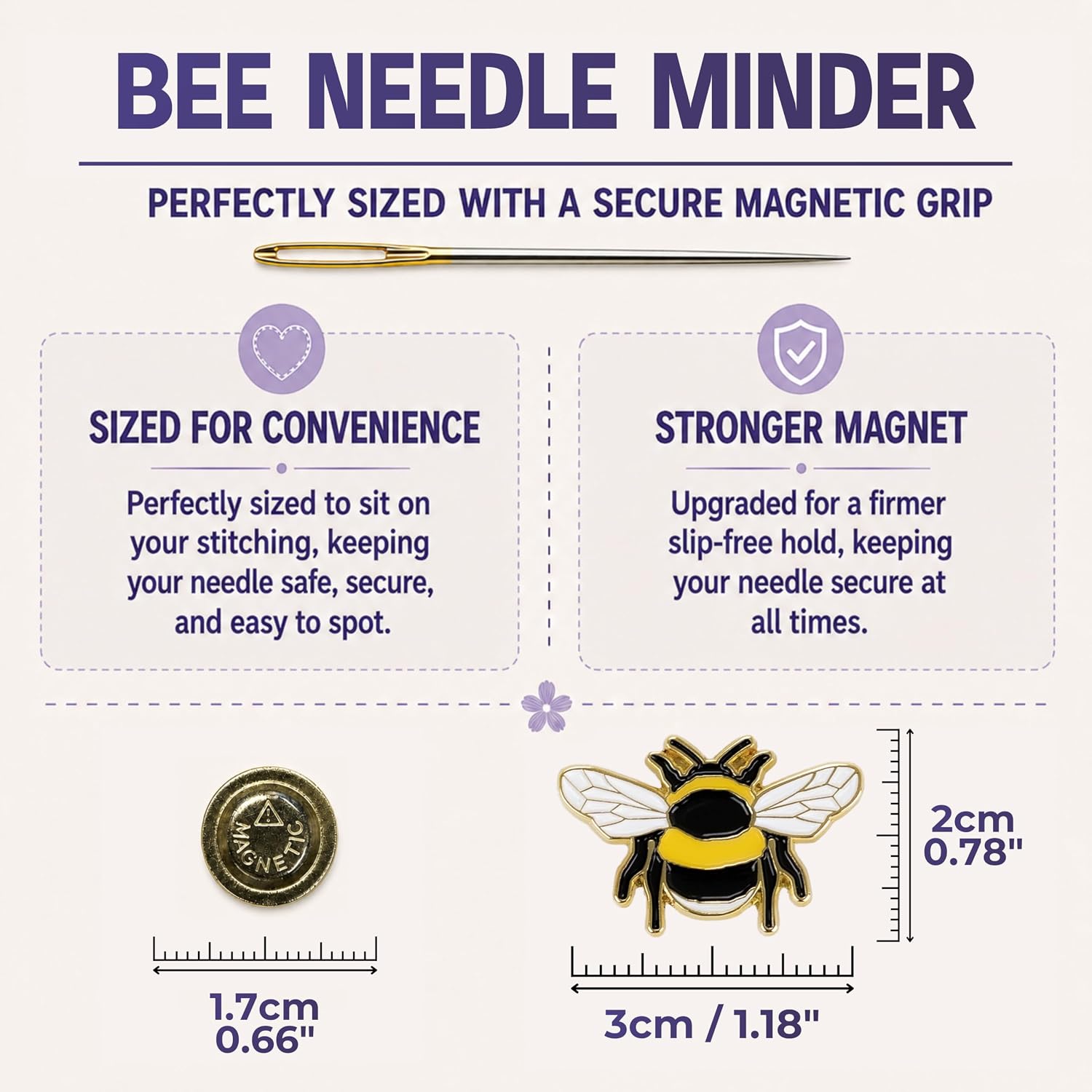 The Quilted Bear Magnetic Needle Minder, Small, Bee