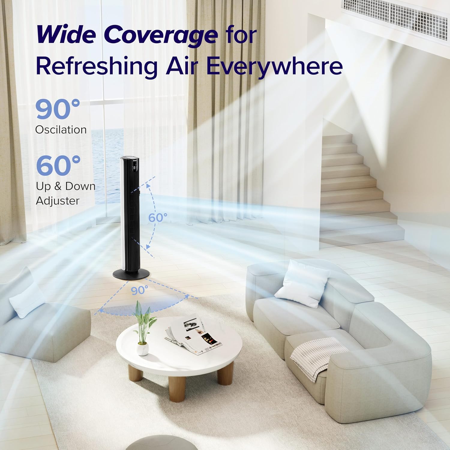 Levoit Tower Fan for Bedroom, 26ft/s Smart Standing Fans that Blow Cold Air