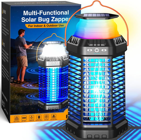 Foldable Solar Bug Zapper, High-Efficiency Mosquito & Fly Zapper, 6000mAh Rechargeable Battery, Solar & USB Charging, 2-in-1 Camping Light for Indoor & Outdoor Use