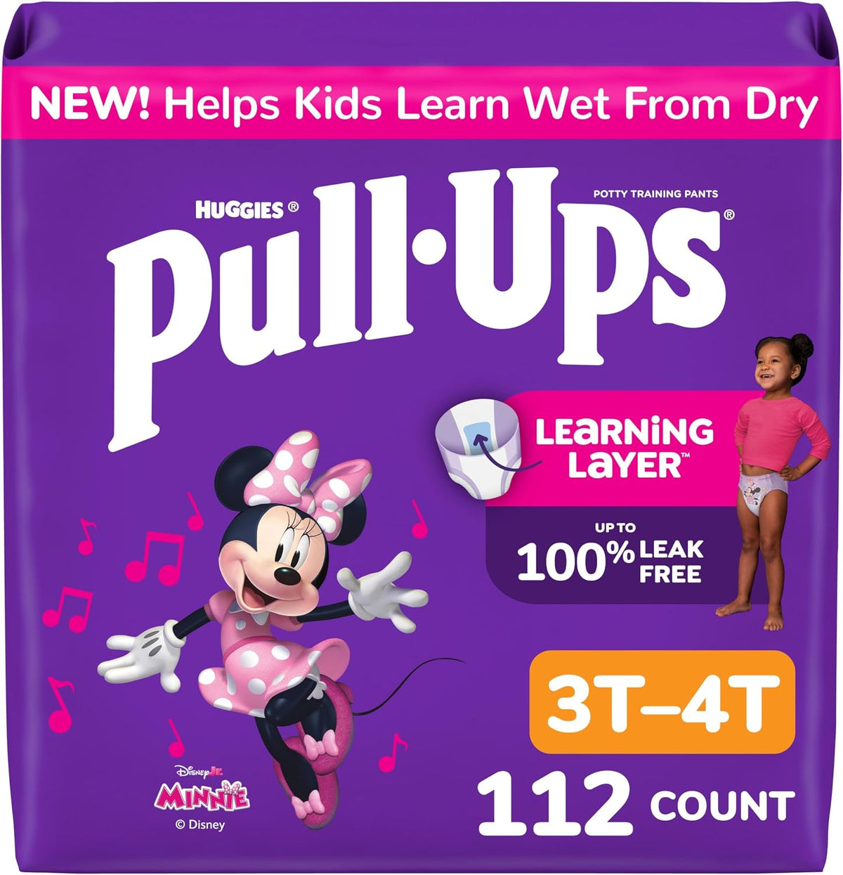 Pull-Ups Girls' Potty Training Pants, Size 3T-4T Training Underwear (32-40 lbs), 112 Count | Easy Open Sides, Refastenable Fit, Wetness Indicator, Soft & Breathable, Stretchy Sides, Secure Fit, Fragrance Free