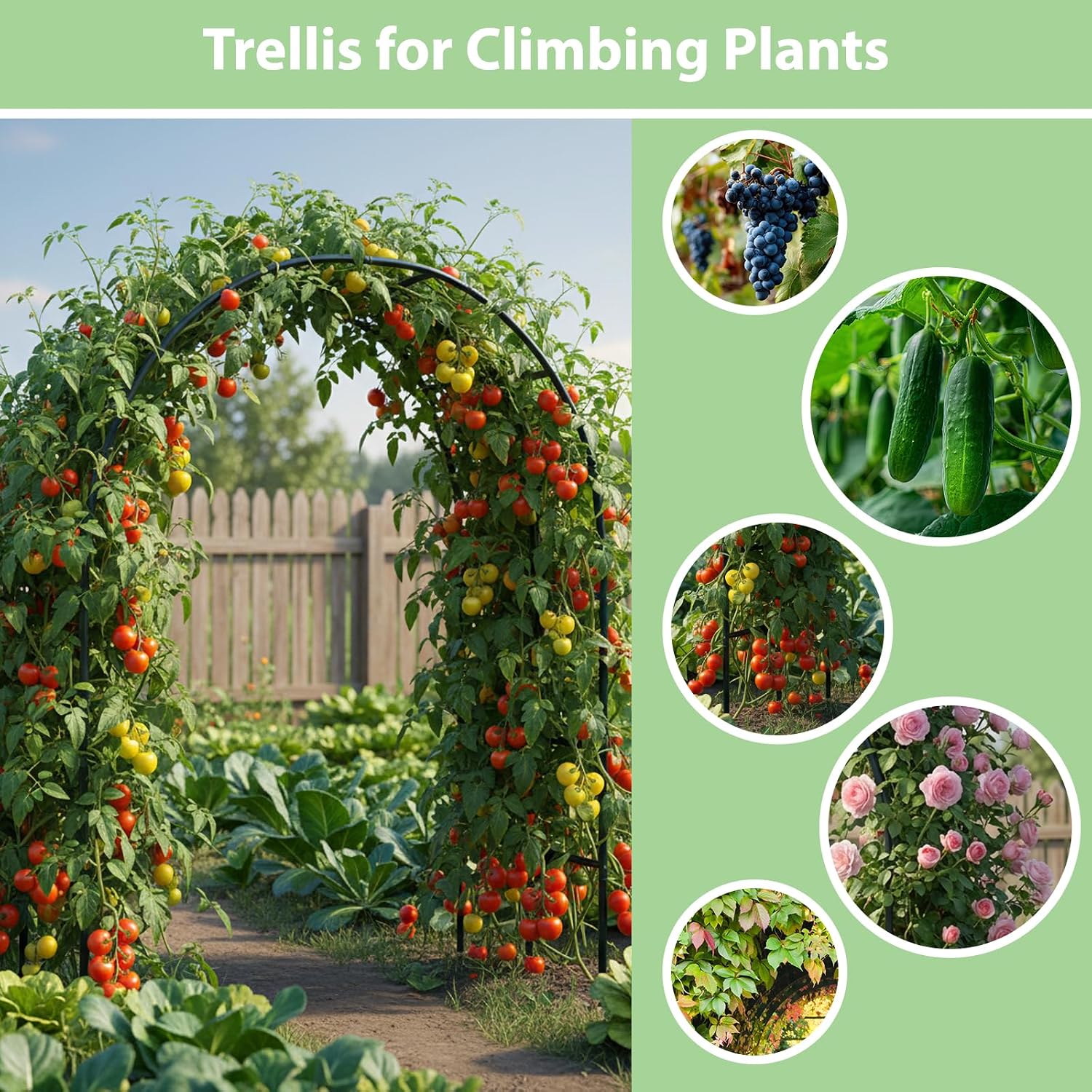 RUBFAC 7.8ft Garden Arch, Metal Trellis for Climbing Plants Outdoor