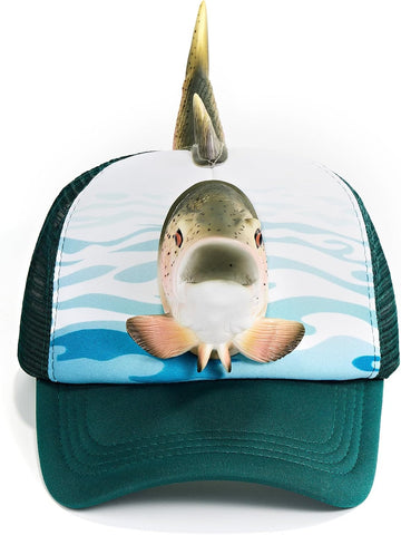 3D Rainbow Trout Hat, Funny Novelty Mesh Snapback Cap for Men & Women