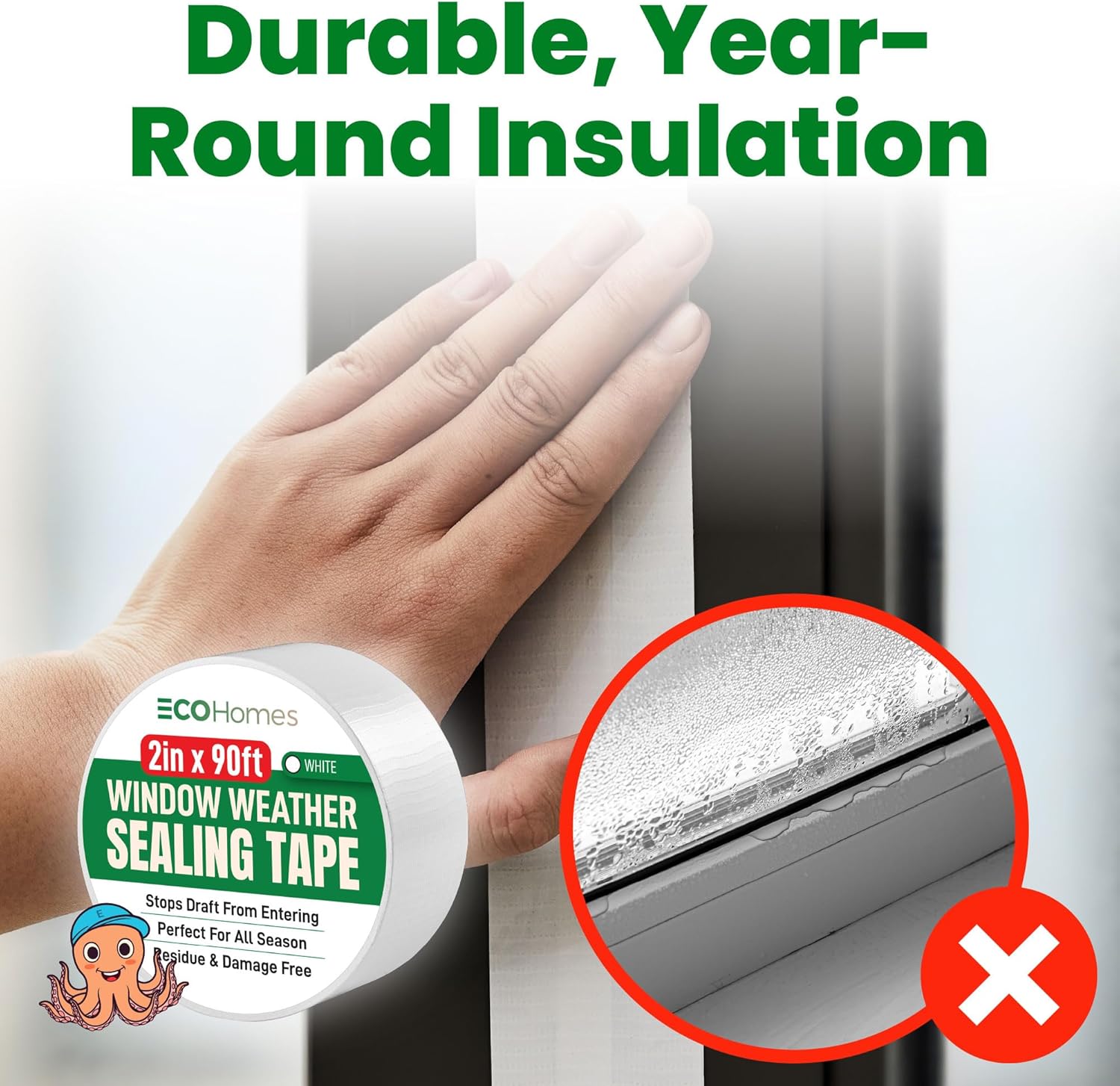 ECOHomes Window Weather Sealing Tape (2 Inch Wide x 90 Ft, White)