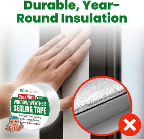 ECOHomes Window Weather Sealing Tape (2 Inch Wide x 90 Ft, White)