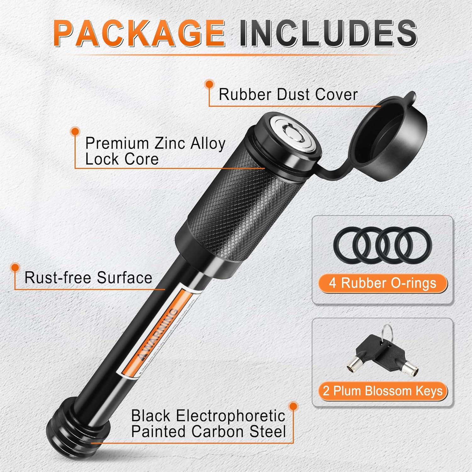 JUSTTOP Trailer Hitch Receiver Pin Lock,5/8" Dia 2-3/4" Long Pin Trailer Lock for Class III IV 2" Receiver with 4 Anti-Rattle Rubber O-Rings,for Trailer Truck Car Boat