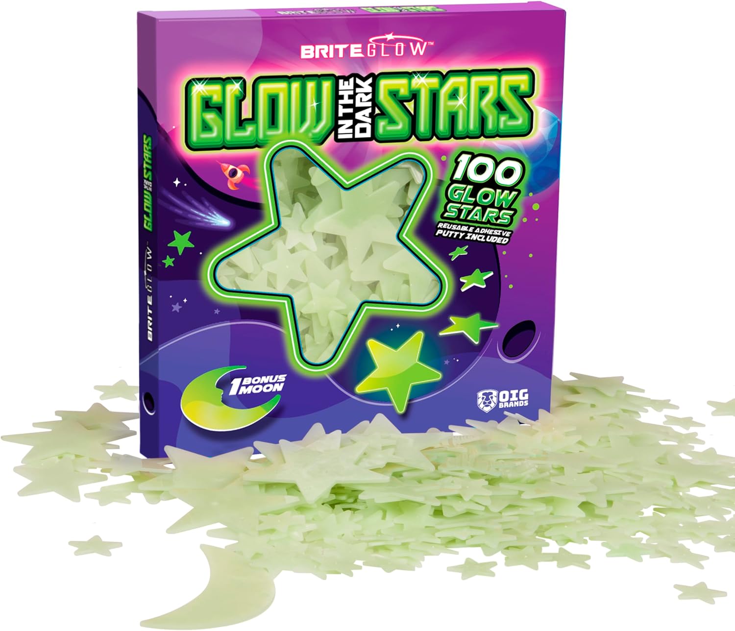 100PK Pink Glow in The Dark Stars for Ceiling Easter Basket Stuffers for Kids - Star Brite Plastic Glow Stars with Moon & Putty Ages 4,5,6,7,8,9,10,11,12 for Bedroom Space Night Light Room Non-Toxic
