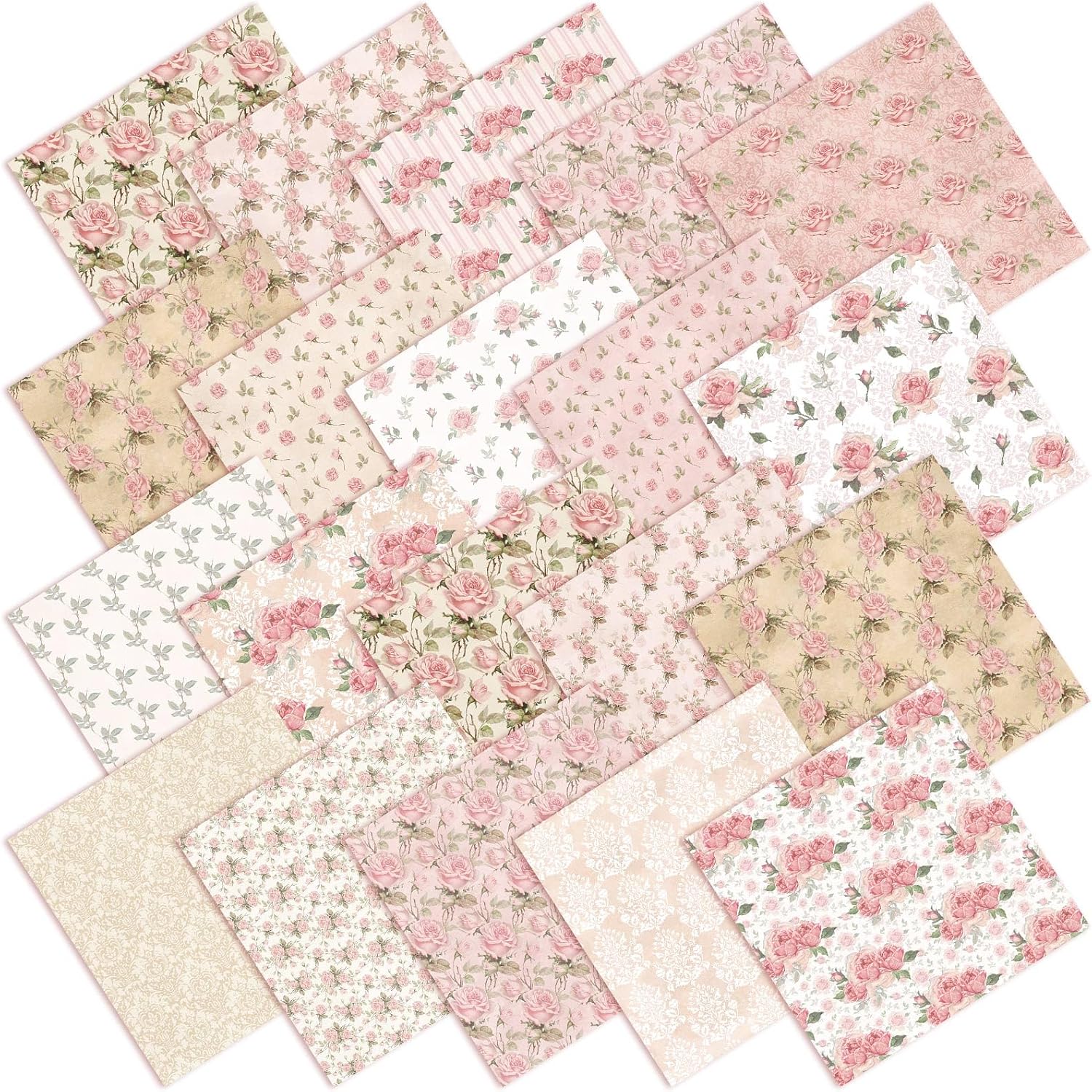 HunnmingRe 20 Pcs 10''x10'' Vintage Pink Roses Quilting Fabric Squares
