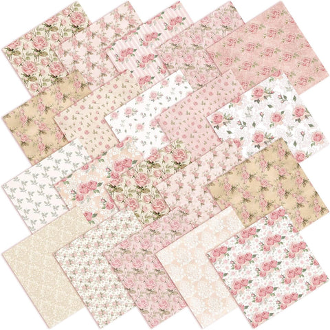 HunnmingRe 20 Pcs 10''x10'' Vintage Pink Roses Quilting Fabric Squares