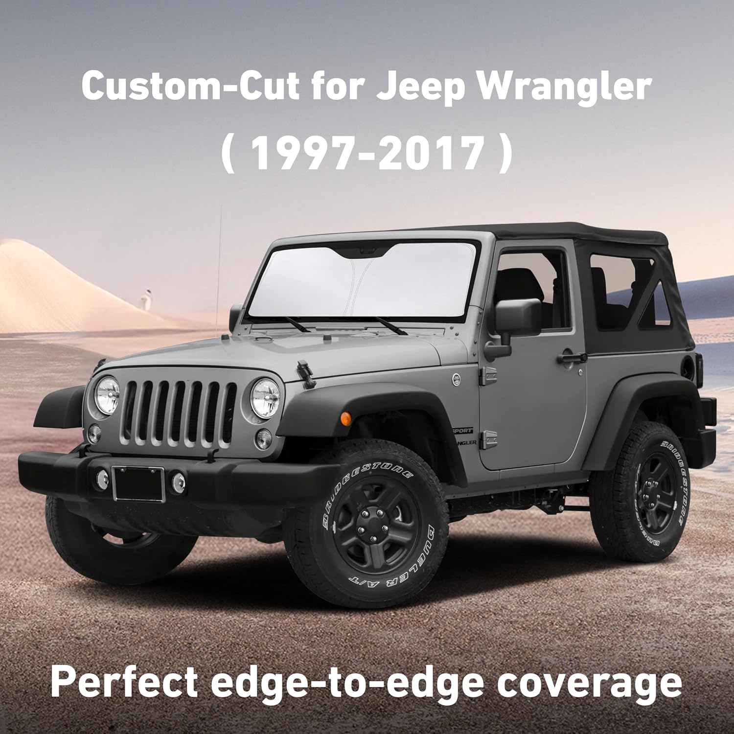 EcoNour Windshield Sunshade for Jeep Wrangler Rubicon Sahara 1997-2016 2017