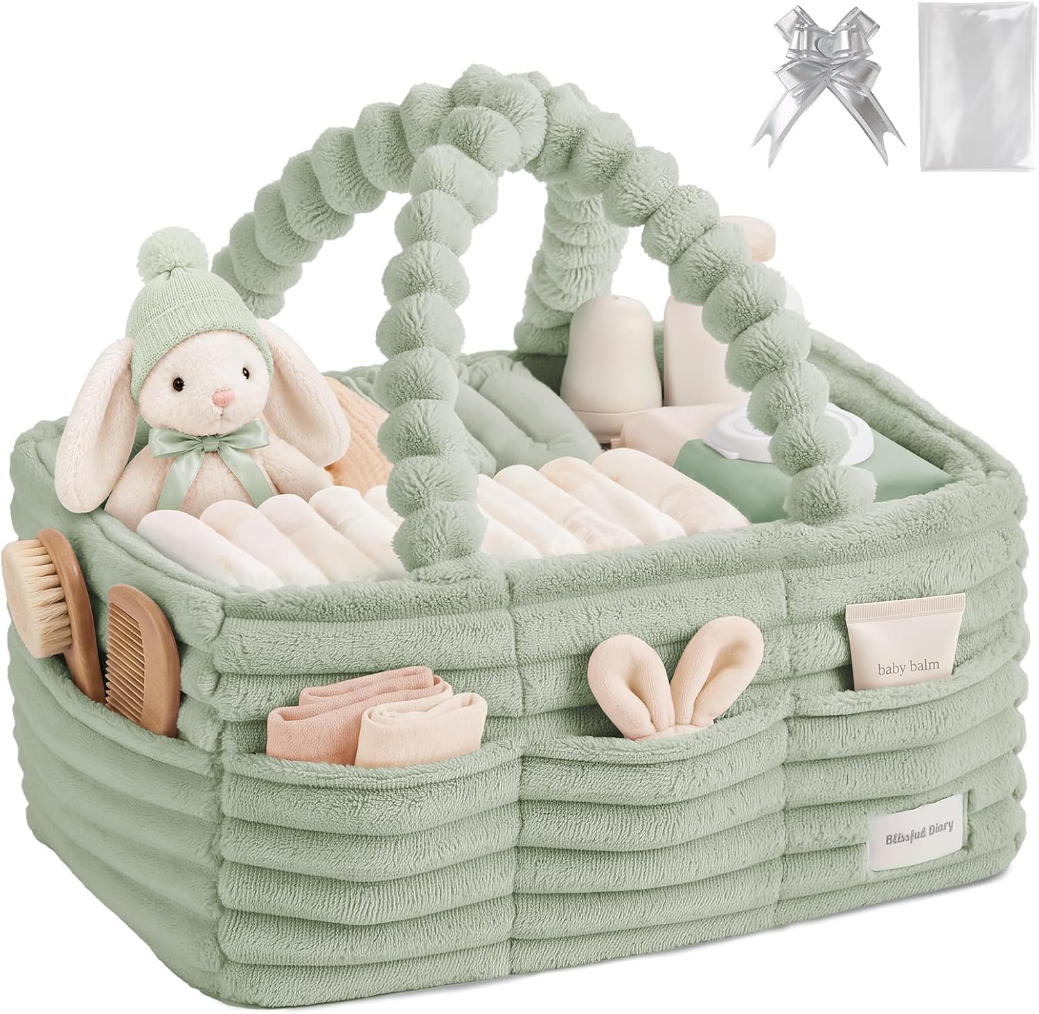 Blissful Diary Flannel Diaper Caddy Organizer & Gift Packaging, Light Green