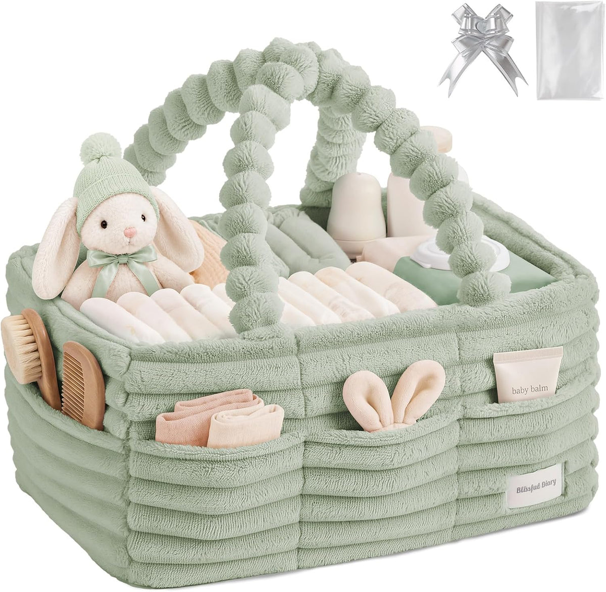Blissful Diary Flannel Diaper Caddy Organizer & Gift Packaging, Light Green