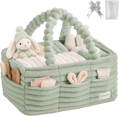 Blissful Diary Flannel Diaper Caddy Organizer & Gift Packaging, Light Green