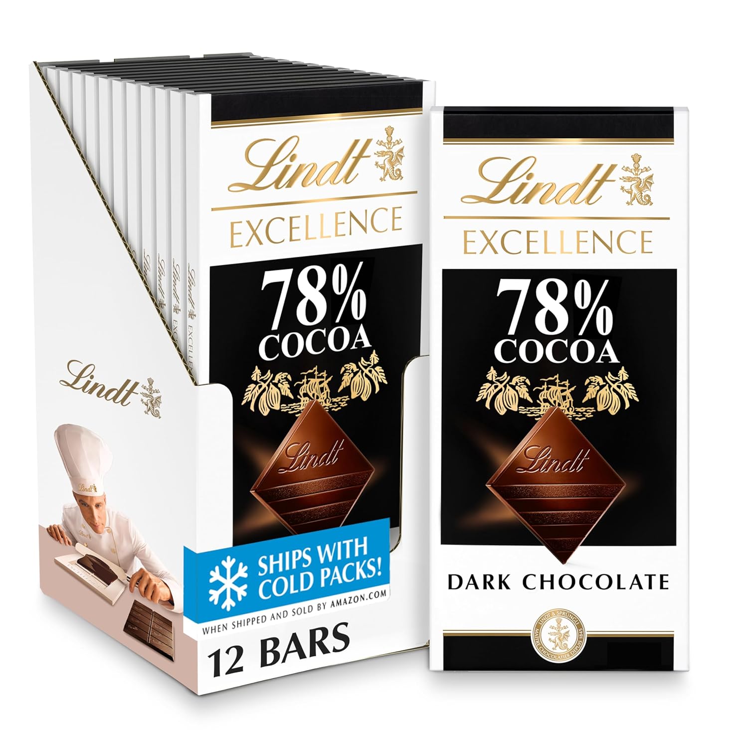Lindt EXCELLENCE 78% Cocoa Dark Chocolate Candy Bar, 3.5 oz., 12 Pack