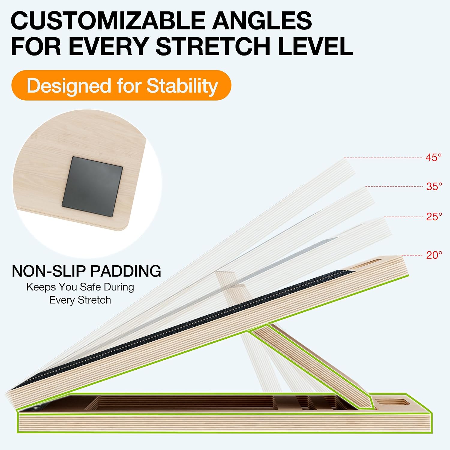 TEMI Slant Board for Calf-Stretching - Wooden Incline Wedge Stretcher for Squats, Foot & Ankle Mobility, Portable Fitness Equipment, Balance Block for Heel Stretch