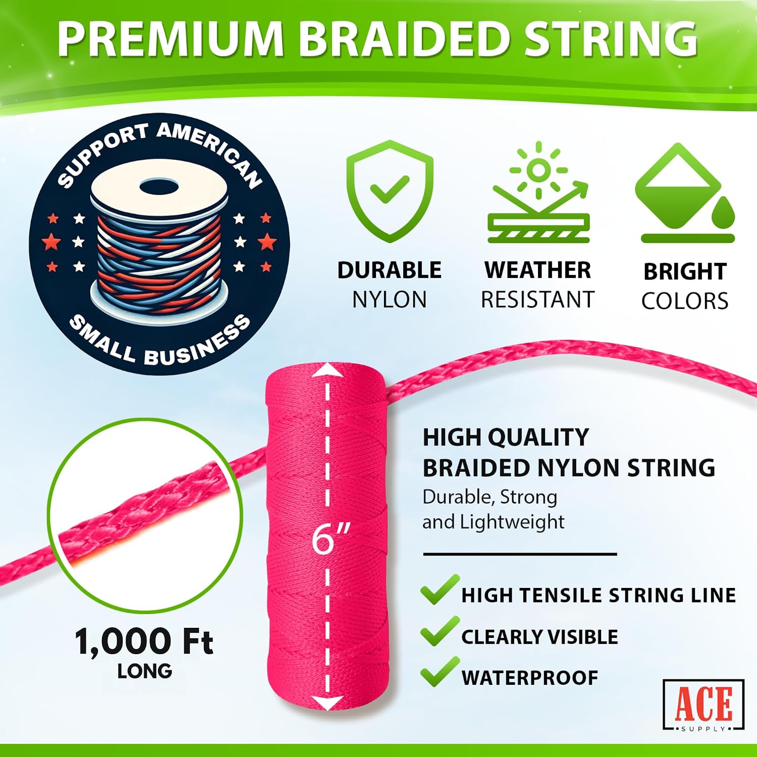 Fluorescent Pink String 1000 Ft - #18 Neon Pink Twine - Nylon String Line for Mason Line, Construction, Leveling