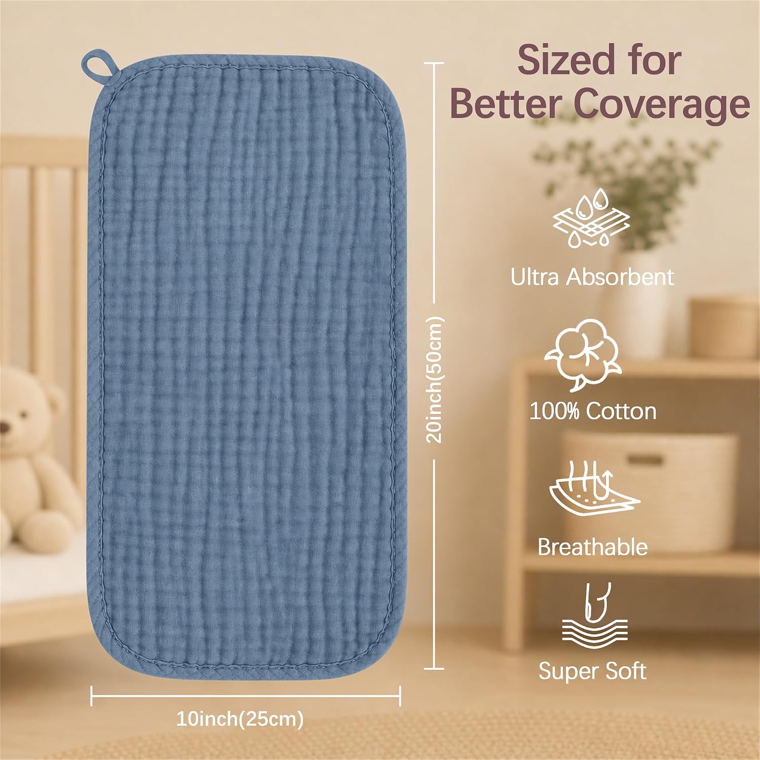 Ease Cubs 12 Pack Muslin Burp Cloths Large 100% Cotton Hand Washcloths, Baby Essentials Absorbent and Soft Burping Rags for Newborn Registry, 20" X10", Slate, Grey and Navy Series