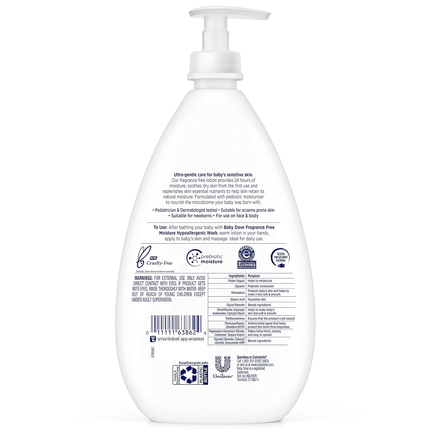 Baby Dove Sensitive Skin Care Baby Lotion Fragrance Free Moisture 20 oz