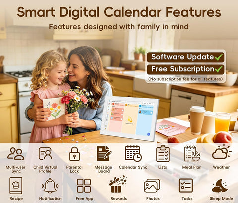 Digital Calendar, 10.1-inch Smart Wall Planner Electronic Calendar & Chore Chart | Smart Touchscreen Family Calendar & Interactive Display for Schedules, Organize Your Daily & Family Routines, Desk & Wall Mount
