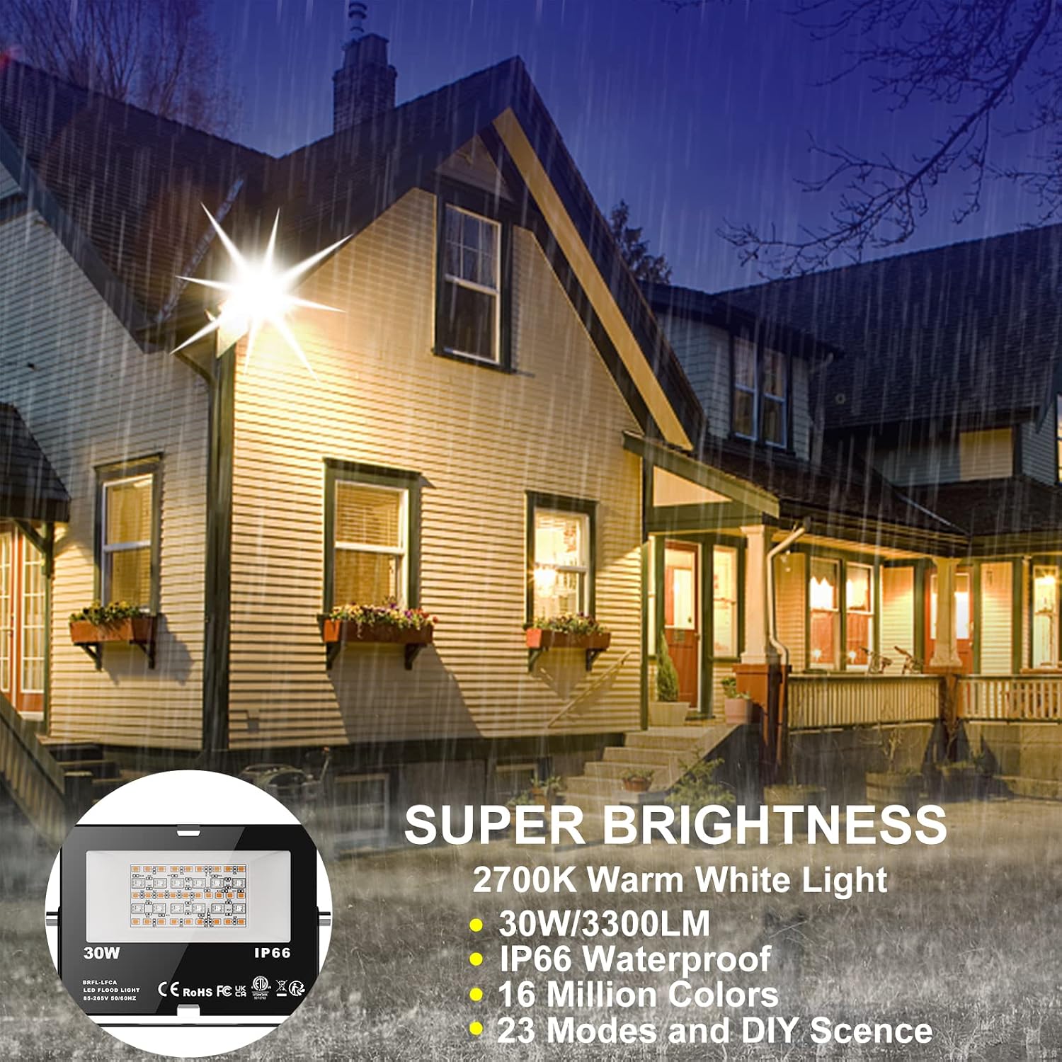LED Flood Light Outdoor 30W, Color Changing RGB Lights 300W Equivalent