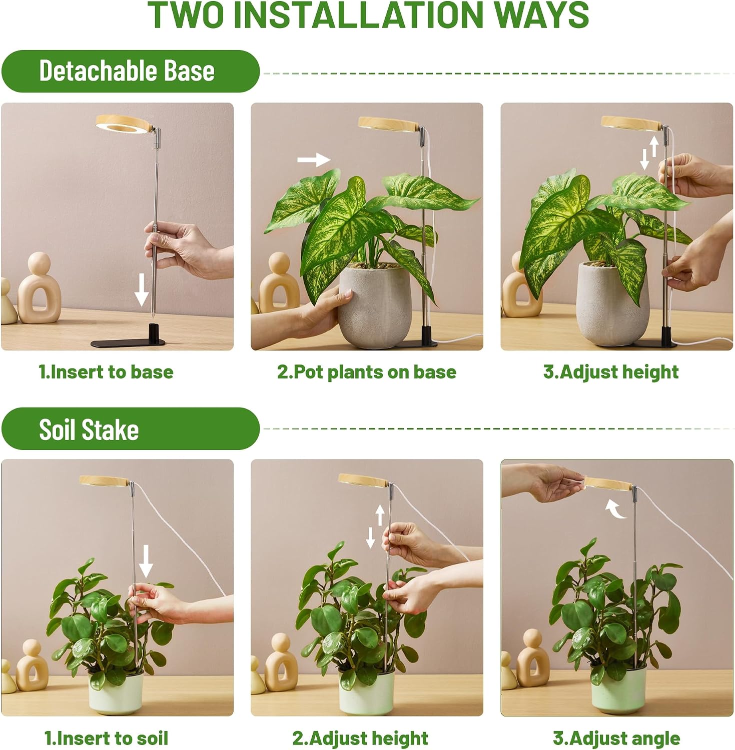 LBW Grow Lights for Indoor Plants, Full Spectrum Halo Grow Light with Base
