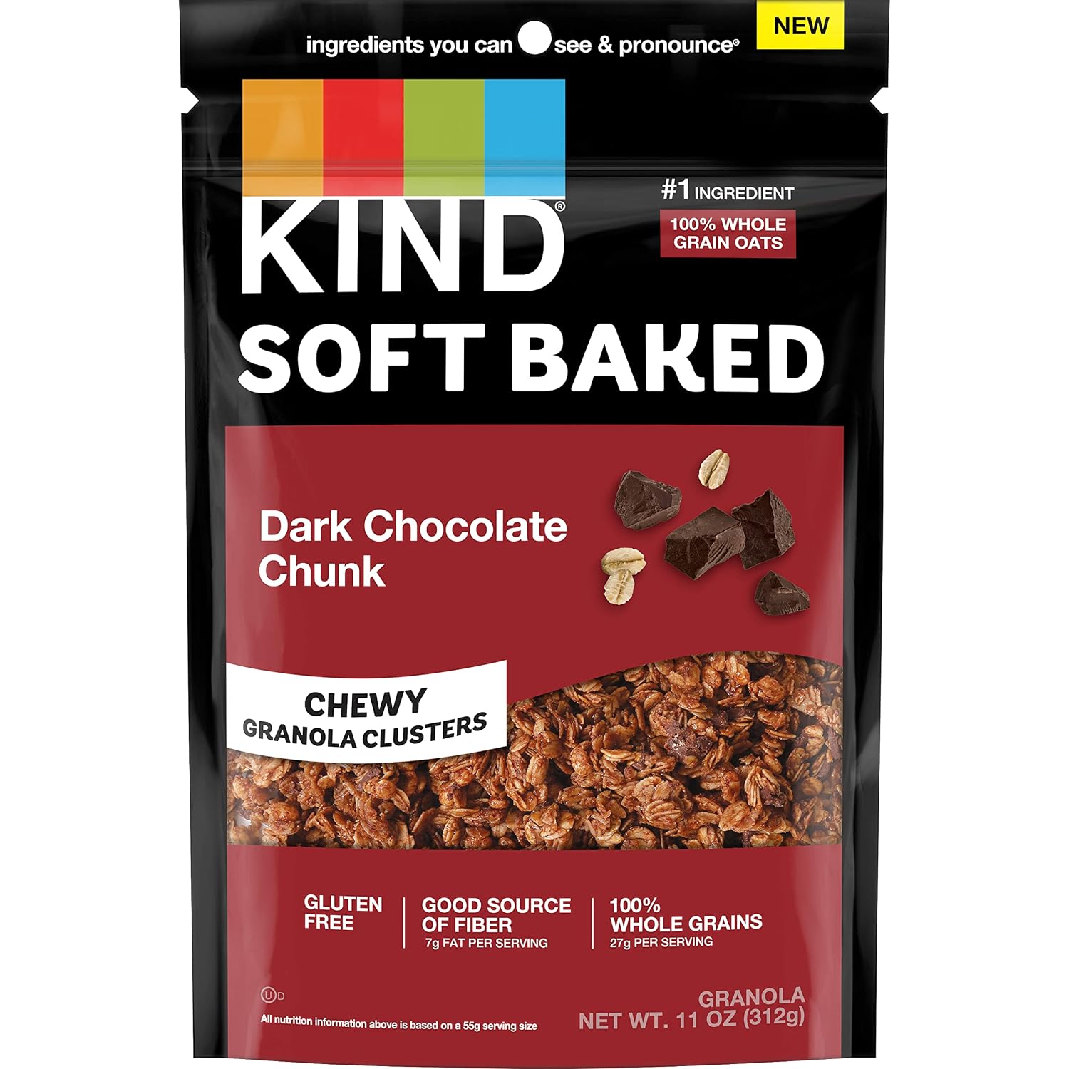 Kind Soft Baked Granola, Dark Chocolate Chunk, Gluten Free, Healthy Snack Mix, 4g Protein, 11oz, 5 Count
