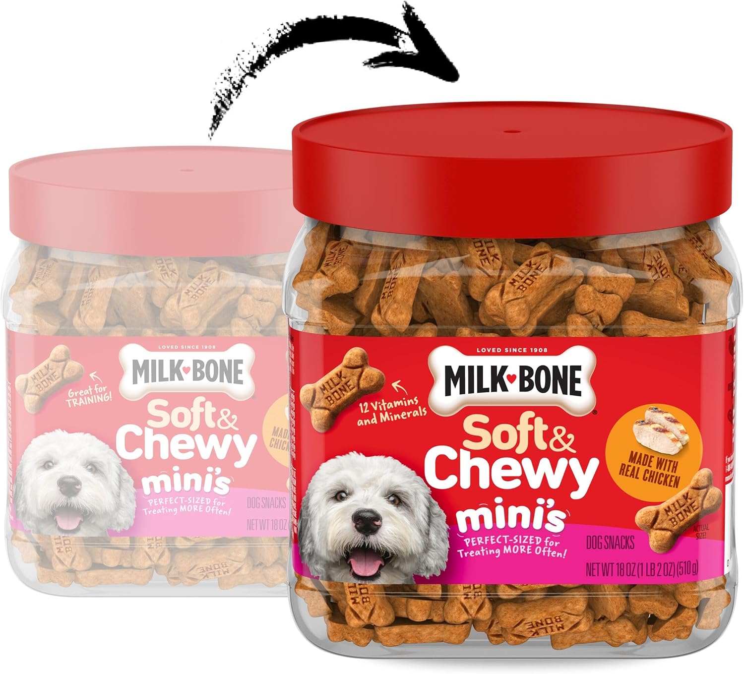 Milk-Bone Soft & Chewy Mini's Dog Training Treats, 18 oz Canister