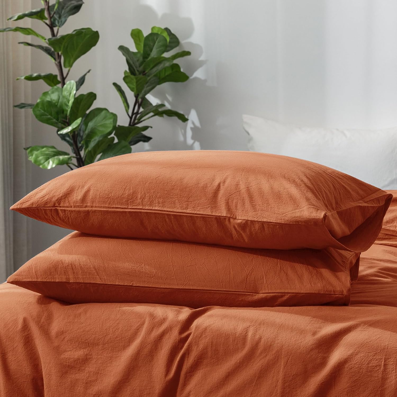 MOOMEE Pillowcase Set of 2 100% Washed Cotton Linen-Like King