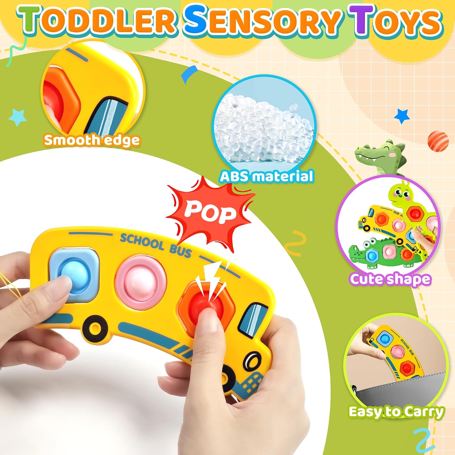 3PC Fidget Popper Sensory Toys Airplane Travel Activities for Toddlers Pop It Fidget Toys for 12+ Month Babies 1 2 3 Year Old Girls Boys Christmas Stocking Stuffer Easter Basket Stuffer Gift