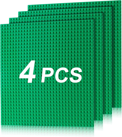 4 Pack Classic Baseplates, Building Plates for Building Bricks, Green