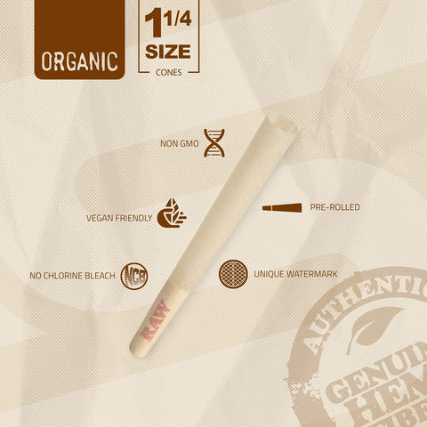 RAW Organic 1 1/4 Pre-Rolled Cones with Filter (900 Pack)