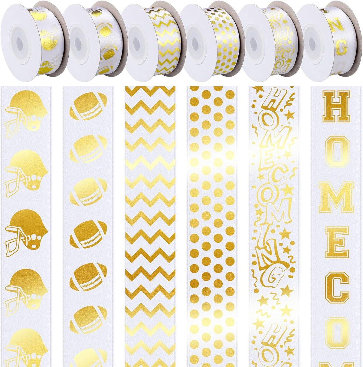 60 Yard Homecoming Mum Ribbon 7/8 Inch Gold Football Satin Ribbon