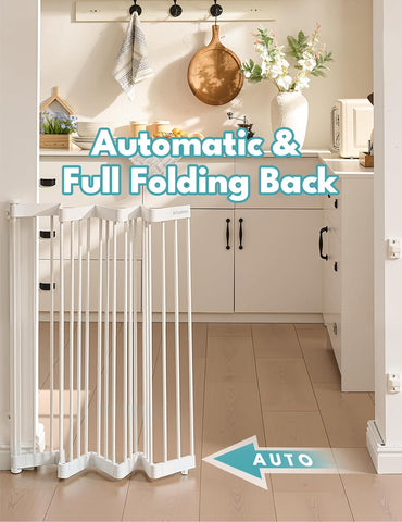 No Pawblems Retractable Safety Gate, Metal Adjustable Dog Gate for Doorways, Stairs & Hallways, Expands to 45" Wide, Auto Retract Design, No Bottom Bar, White
