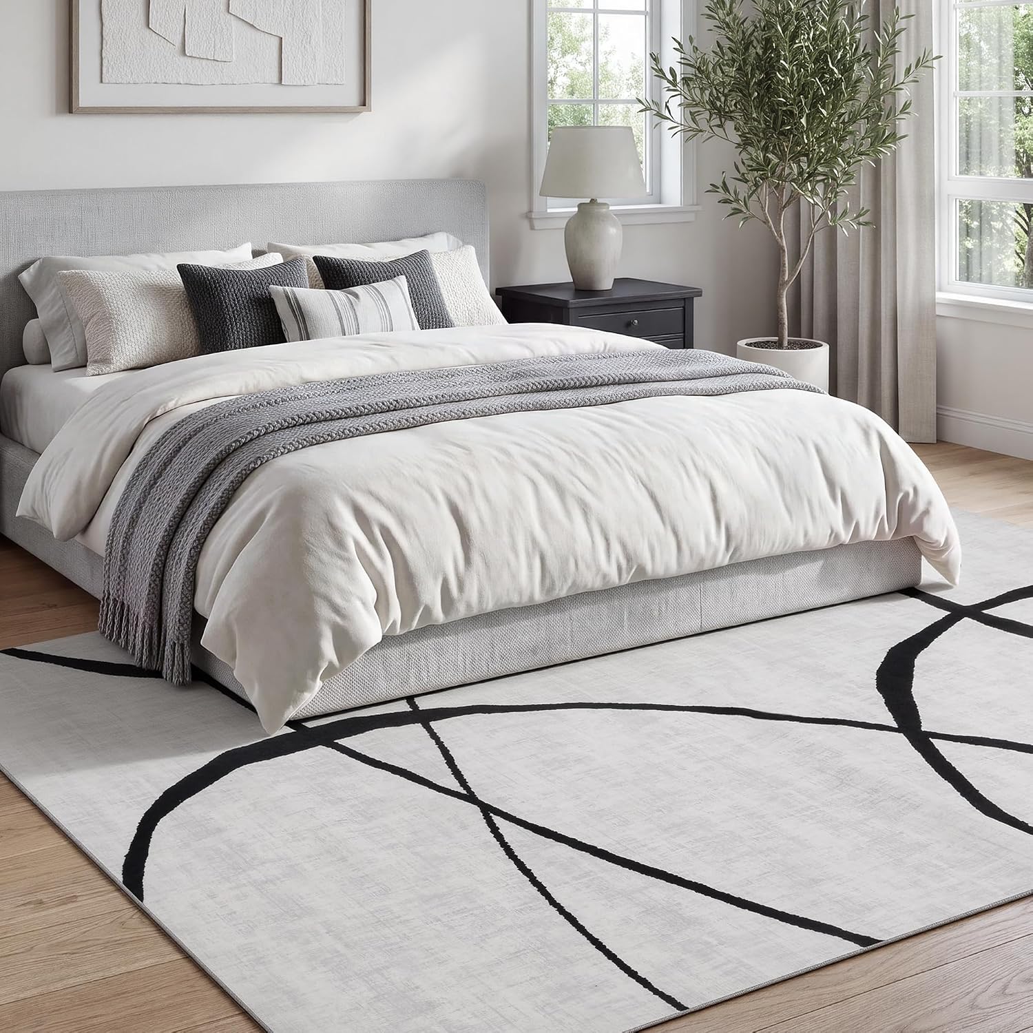 YIHOUSE 6x9 Washable Modern Abstract Black White Area Rug