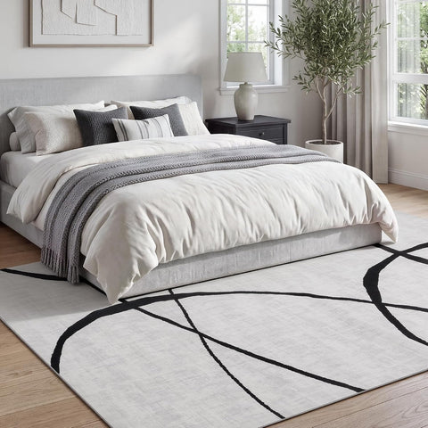 YIHOUSE 6x9 Washable Modern Abstract Black White Area Rug