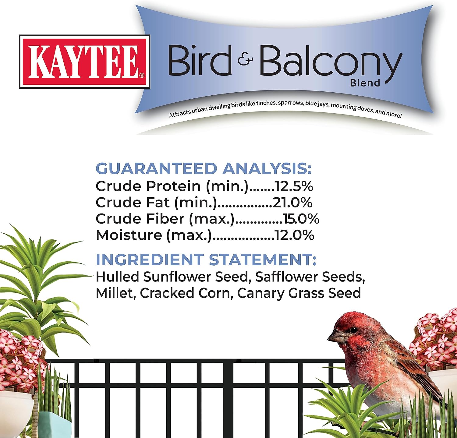 Kaytee Bird & Balcony Wild Bird Food No Mess Seed Blend for City Dwelling Birds Like Finches, Sparrows, Mourning Doves and More, 5 lb