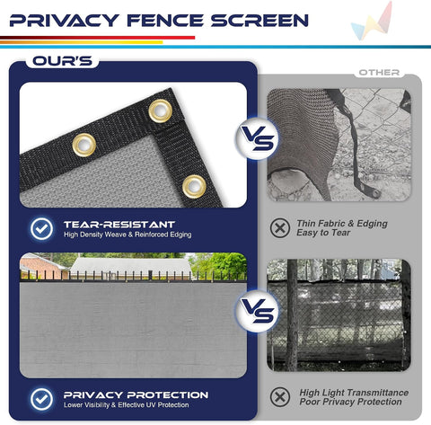 Windscreen4less Privacy Fence Screen Heavy Duty Windscreen Fencing Mesh Fabric Shade Net Cover with Brass Grommtes for Outdoor Wall Garden Yard Pool Deck, 6'x26' Light Gray