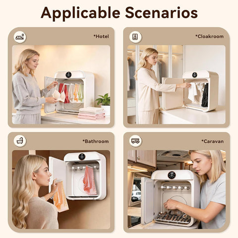 Ormos Portable Underwear Dryer，170W motor saves energy, 2 heat settings reduce shrinkage, dries fast, wall or counter, great for small homes, camping, busy days.