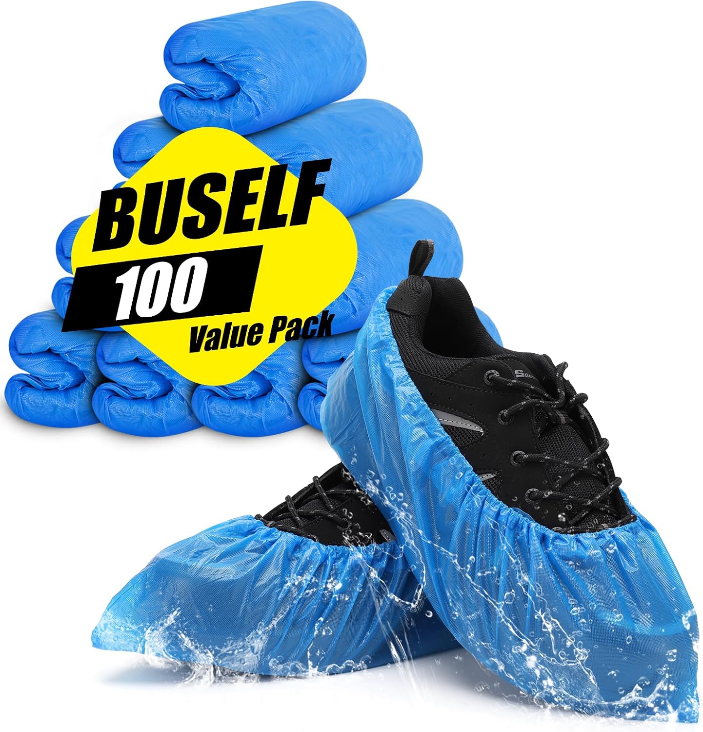 Buself Shoe Covers Disposable Non Slip - Pack of 100 (50 Pairs), Premium Waterproof and Recyclable Shoe Booties Covers for Indoors, Fits Up To 11 US Men and 13 US Women Size