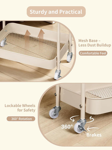 Fortella Baby Diaper Caddy, 3 Tier Rolling Cart for Baby Essentials, Taupe