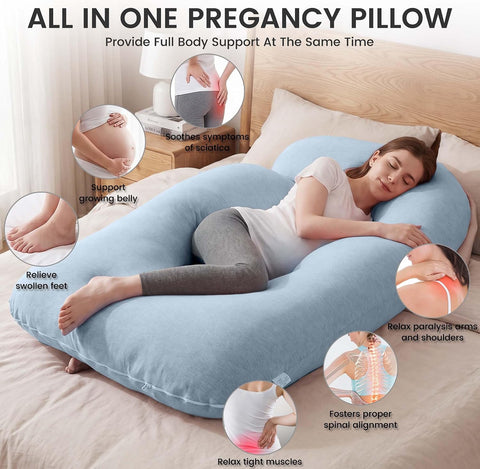 Jcickt Pregnancy Pillow for Sleeping,59 inch Maternity Pillow with Removable Washable Cover,J-Shaped Cooling Full Body Pregnant Pillow -Support for Backs,Legs, Belly, HIPS, Improve Sleep-Sky Blue