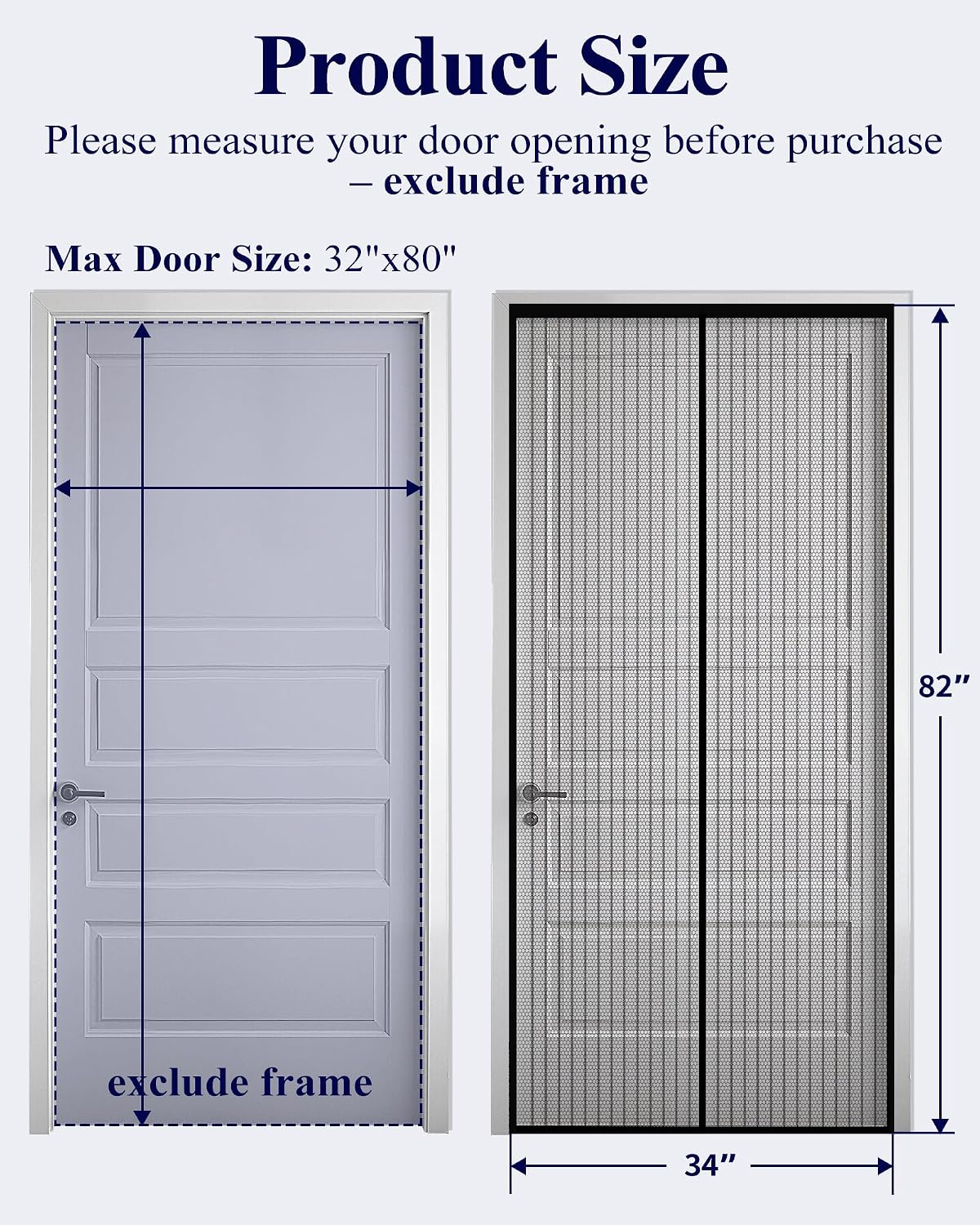 Kitsure Magnetic Screen Door Mesh, 34 x 82 in, Hands-Free Closure