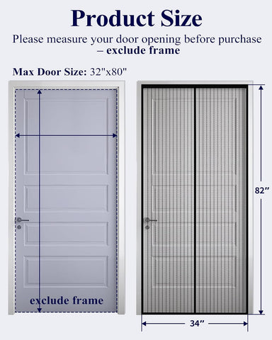 Kitsure Magnetic Screen Door Mesh, 34 x 82 in, Hands-Free Closure