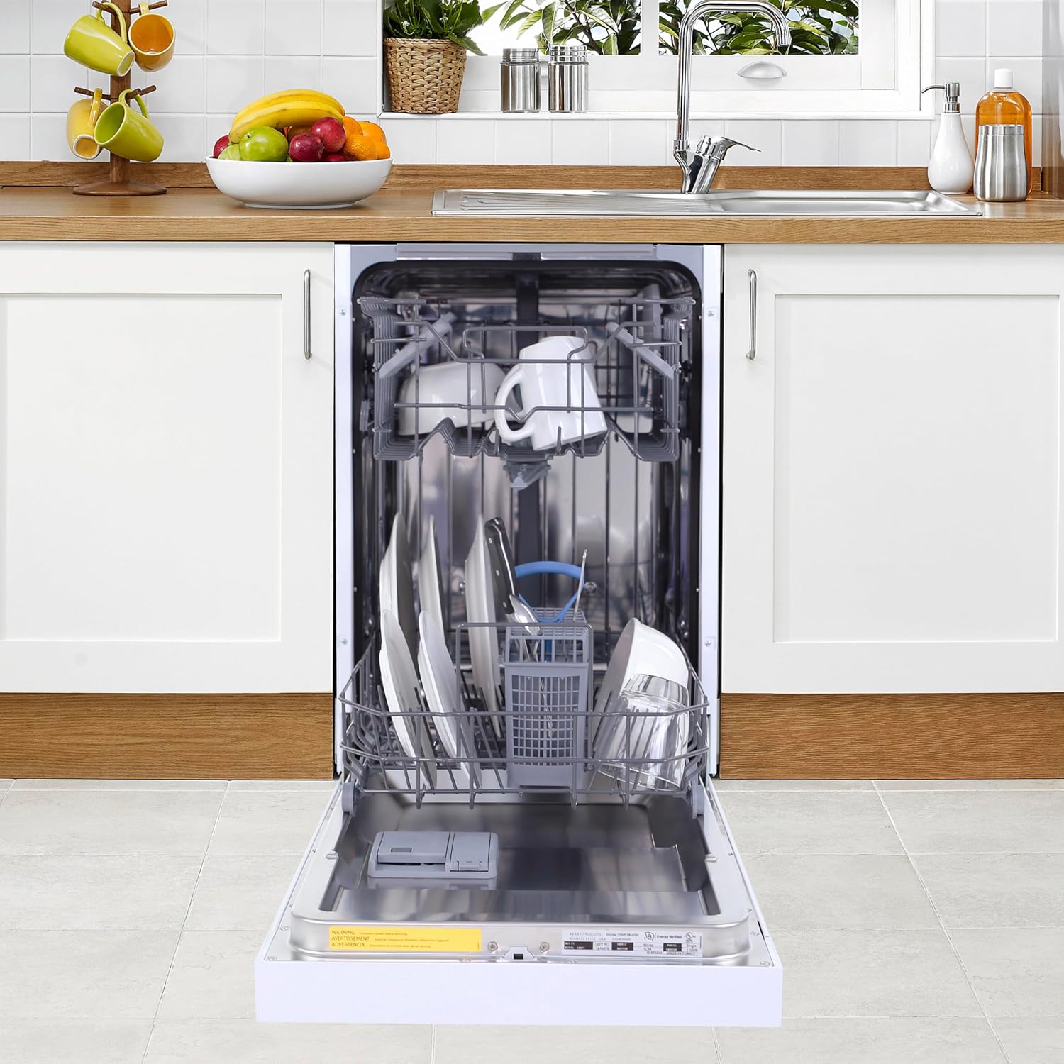 Avanti Built-In Dishwasher 18-Inch Quiet Operation with Drop-Down Metal Door Digital Controls, Silverware Basket ENERGY STAR Certified, in White