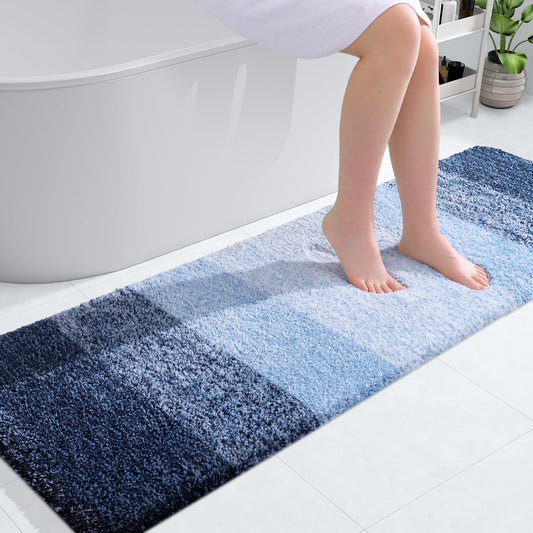 OLANLY Bathroom Rug Mat 59x20, Extra Soft and Absorbent Microfiber Bath Rugs, Non-Slip Plush Shaggy Bath Carpet Runner, Machine Wash Dry, Bath Mats for Bathroom Floor, Tub and Shower, Navy