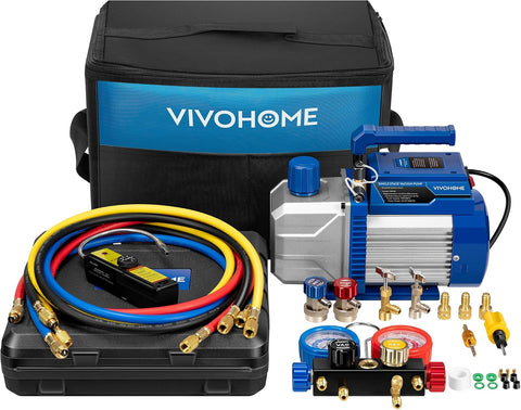 VIVOHOME 1/3 HP 4.5CFM 1 Stage HVAC Vacuum Pump and 4 Way AC Manifold Gauge